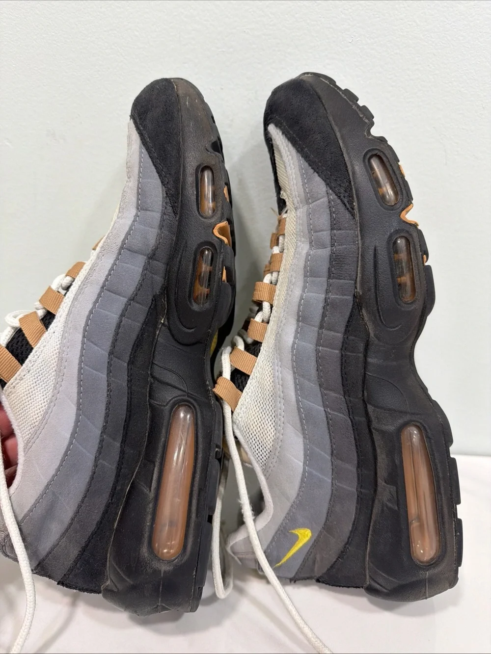 Nike Men's Black Gray Tan Air Max Sneakers with Yellow Logo
